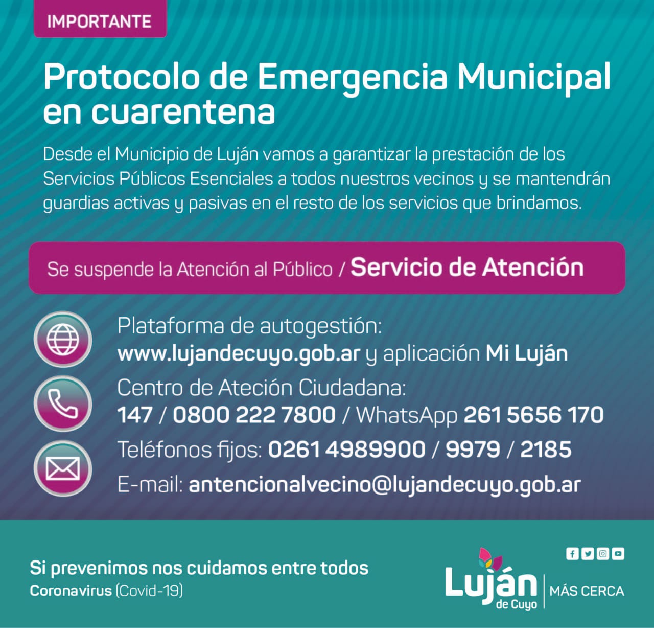 Luján de Cuyo activó el protocolo de Emergencia Municipal